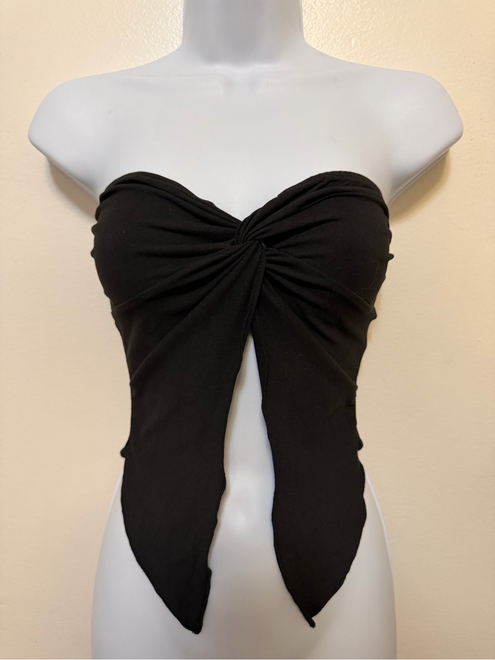 SHEIN Black Strapless Twist Front Scarf Crop Top